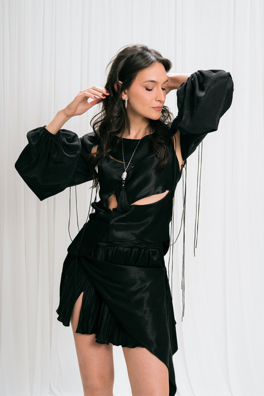 Draped Asymmetric Mini Skirt