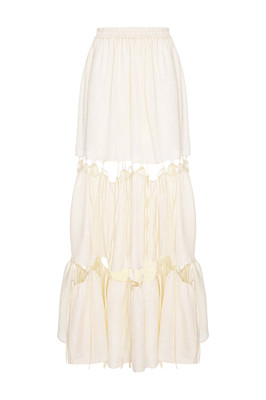 Fustă stratificată cu panouri decupate și șireturi