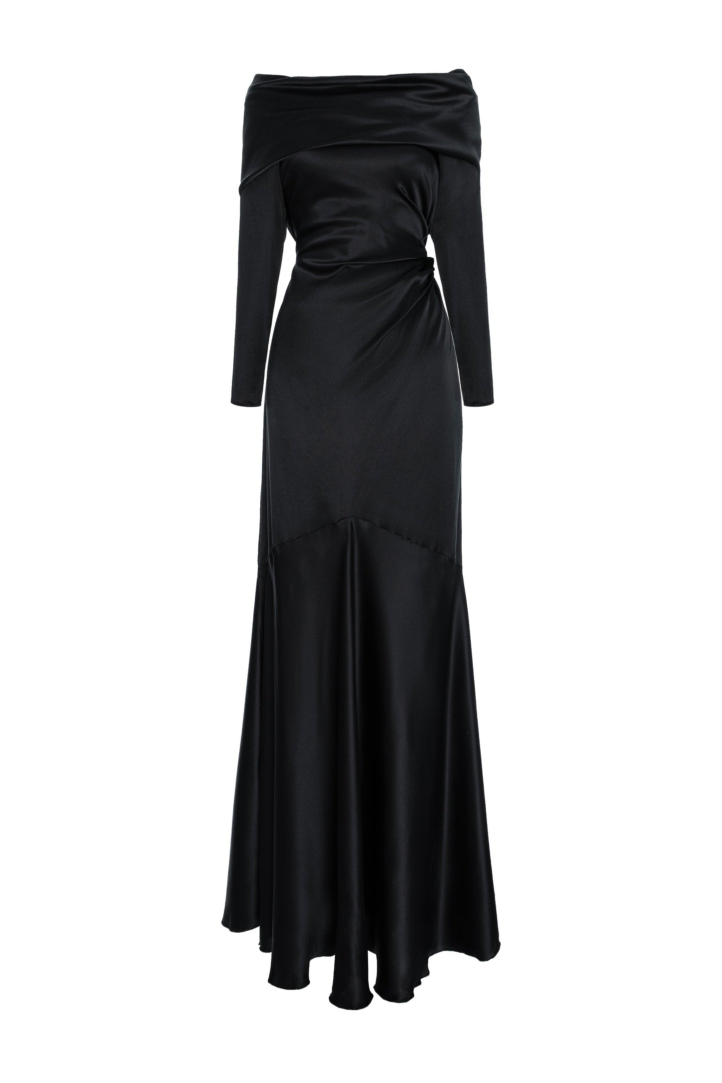 Rochie de mătase fără umeri cu drapaj delicat