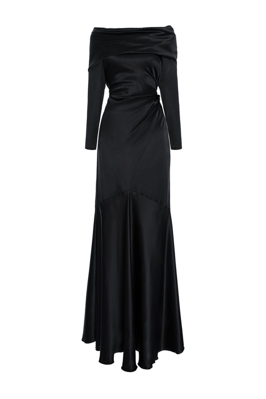 Rochie de mătase fără umeri cu drapaj delicat